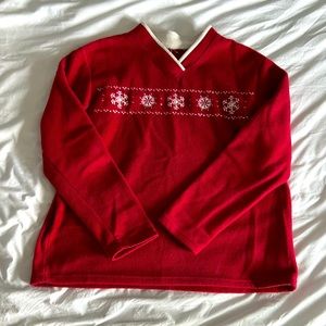 Red winter themed v-neck sweater